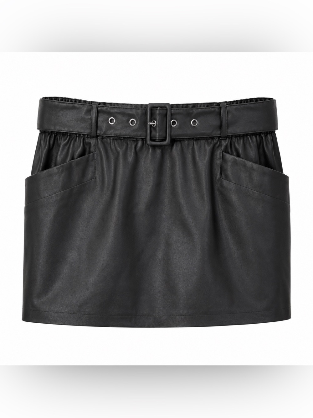 Laundry by Shelli Segal Black Faux Leather Belted Mini Skirt Large